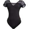 imageDaydance Girls Women Ballet Outfits Lace Cap Sleeve Dance Leotards for Gymnastics Aerial Yoga SwimmingBlack