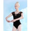 imageDaydance Girls Women Ballet Outfits Lace Cap Sleeve Dance Leotards for Gymnastics Aerial Yoga SwimmingBlack