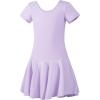 imageDaydance Skirted Leotards Girls Short Sleeve Leotard Dress for Ballet DanceLilacliningshort Sleeve Dress
