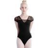 imageDaydance Girls Women Ballet Outfits Lace Cap Sleeve Dance Leotards for Gymnastics Aerial Yoga SwimmingBlack