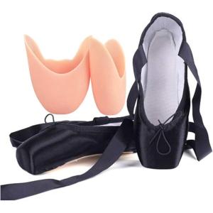 imageDaydance Ballet Pointe Shoes Girls Women Ribbon Ballerina Shoes with Toe PadsBlack