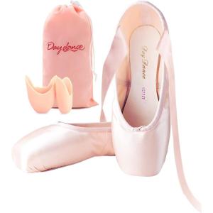imageDaydance Ballet Pointe Shoes Girls Women Ribbon Ballerina Shoes with Toe PadsPink