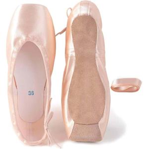 imageDaydance Ballet Pointe Shoes Girls Women Ribbon Ballerina Shoes with Toe PadsPinkleather Toe