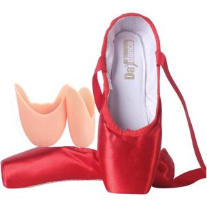 imageDaydance Ballet Pointe Shoes Girls Women Ribbon Ballerina Shoes with Toe PadsRed