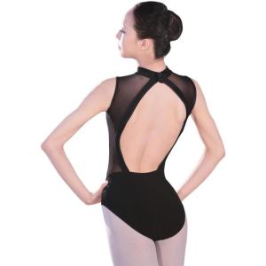 imageDaydance Black Girls Women Dance Leotards One Mesh Short Sleeve Ballet Clothes with Open BackBlackcotton Spandex