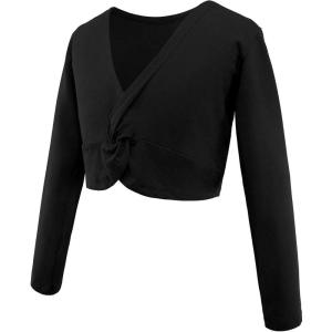 imageDaydance Girls Dance Crop Tops Ballet Wrap Shrug Sweater Long SleeveBlack