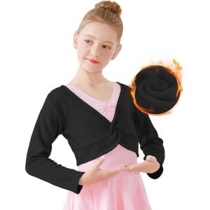 imageDaydance Girls Dance Crop Tops Ballet Wrap Shrug Sweater Long SleeveBlackfleeced