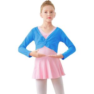 imageDaydance Girls Dance Crop Tops Ballet Wrap Shrug Sweater Long SleeveBlue