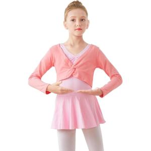 imageDaydance Girls Dance Crop Tops Ballet Wrap Shrug Sweater Long SleevePink 2