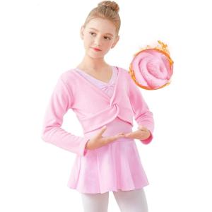imageDaydance Girls Dance Crop Tops Ballet Wrap Shrug Sweater Long SleevePinkfleeced
