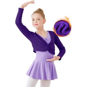 imageDaydance Girls Dance Crop Tops Ballet Wrap Shrug Sweater Long SleevePurplefleeced