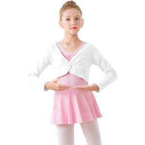 imageDaydance Girls Dance Crop Tops Ballet Wrap Shrug Sweater Long SleeveWhite