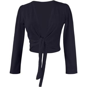 imageDaydance Girls Womens Dance Top Wrap Cotton Cardigan Shrug Sweater for BalletBlack