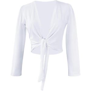 imageDaydance Girls Womens Dance Top Wrap Cotton Cardigan Shrug Sweater for BalletWhite