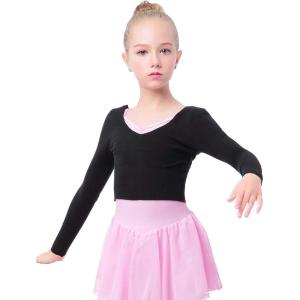 imageDaydance Kids Girls Ballet Sweater Cardigan High Waist Ballet Warm Up for Leotards DressBlackpullover