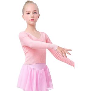 imageDaydance Kids Girls Ballet Sweater Cardigan High Waist Ballet Warm Up for Leotards DressPinkpullover