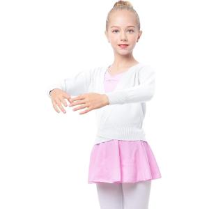 imageDaydance Kids Girls Ballet Sweater Cardigan High Waist Ballet Warm Up for Leotards DressWhitewrap