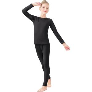 imageDaydance Nude Kids Girls Base Layers Set Tan Active Undergarments for Dance Ballet Gymnastics Performance in WinterBlackfootless
