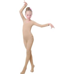 imageDaydance Nude Kids Girls Base Layers Set Tan Active Undergarments for Dance Ballet Gymnastics Performance in WinterNude