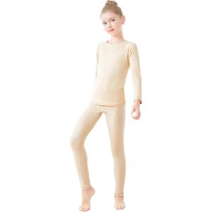 imageDaydance Nude Kids Girls Base Layers Set Tan Active Undergarments for Dance Ballet Gymnastics Performance in WinterNudefootless