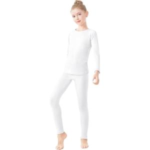 imageDaydance Nude Kids Girls Base Layers Set Tan Active Undergarments for Dance Ballet Gymnastics Performance in WinterWhitefootless