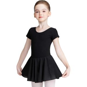 imageDaydance Skirted Leotards Girls Short Sleeve Leotard Dress for Ballet DanceBlackliningshort Sleeve Dress