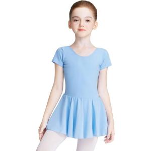 imageDaydance Skirted Leotards Girls Short Sleeve Leotard Dress for Ballet DanceBlueliningshort Sleeve Dress