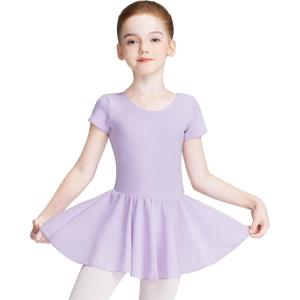 imageDaydance Skirted Leotards Girls Short Sleeve Leotard Dress for Ballet DanceLilacliningshort Sleeve Dress