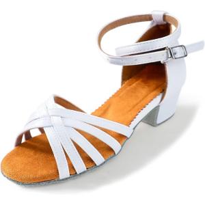 imageDaydance Tan Girls Latin Dance Shoes Women Low Heels Tango Salsa Ballroom ShoesWhite