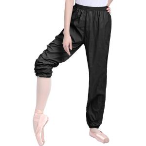 imageDaydance Teen Girls Women Ballet Ripstop Pants Lightweight Intensity Nylon Perspiration Trousers for DanceBlack
