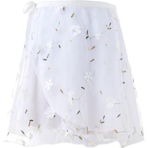 imageDaydance White Ballet Wrap Skirts for Women Lyrical Embroider Dance Skirts 2 LayersWhite