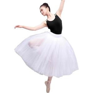 imageDaydance White Women Long Ballet Tutu Sheer Tulle Dance SkirtsWhite5 Layers Tulle