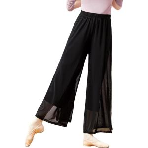 imageDaydance Women Palazzo Pants Loose 2 Layers Side Slit Loungewear for Dance Ballet YogaBlack2 Layers