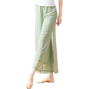imageDaydance Women Palazzo Pants Loose 2 Layers Side Slit Loungewear for Dance Ballet YogaGreen2 Layers