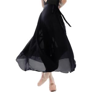 imageDaydance Womens Ballet Skirts Long Sheer Dance Skirts Black with Tie WaistBlack82cm