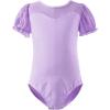 imageDaydance Girls Ballet Leotard Puff Sleeve Girls Mesh Dance Leotard for Ballet GymnasticsViolet