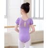 imageDaydance Girls Ballet Leotard Puff Sleeve Girls Mesh Dance Leotard for Ballet GymnasticsViolet