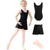 imageDaydance Lined Spandex Girls Dance Leotards with Removable Ballet Skirts Dance Tights 3 in 1 SetBlack Vest Lining Set