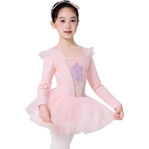 imageDaydance Girls Ballet Leotard Long Sleeve Classic Girls Dance Leotard for Ballet GymnasticsBallet Pink Tutu Skirt
