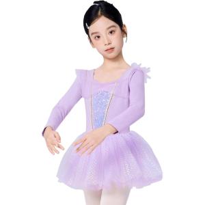 imageDaydance Girls Ballet Leotard Long Sleeve Classic Girls Dance Leotard for Ballet GymnasticsLight Purple Tutu Skirt