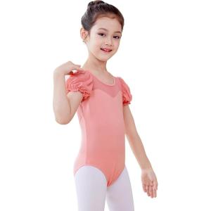 imageDaydance Girls Ballet Leotard Puff Sleeve Girls Mesh Dance Leotard for Ballet GymnasticsLotus
