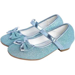imageDaydance Kids Toddler Girls Dress Shoes Pumps Low Heels Sparkling Flower Mary Jane Footwear for Party Prom Wedding BirthdayPrincess Blue