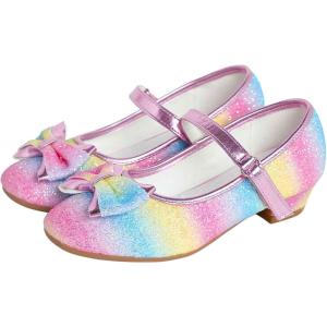 imageDaydance Kids Toddler Girls Dress Shoes Pumps Low Heels Sparkling Flower Mary Jane Footwear for Party Prom Wedding BirthdayPrincess Rainbow