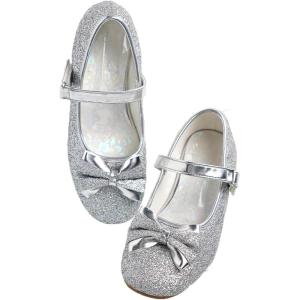 imageDaydance Kids Toddler Girls Dress Shoes Pumps Low Heels Sparkling Flower Mary Jane Footwear for Party Prom Wedding BirthdayPrincess Silver
