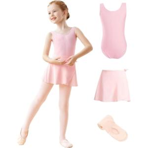 imageDaydance Lined Spandex Girls Dance Leotards with Removable Ballet Skirts Dance Tights 3 in 1 SetBallet Pink Vest Lining Set