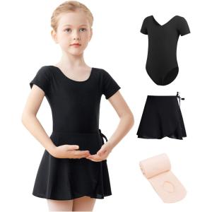 imageDaydance Lined Spandex Girls Dance Leotards with Removable Ballet Skirts Dance Tights 3 in 1 SetBlack Lining Set