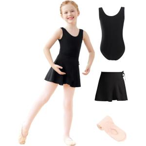 imageDaydance Lined Spandex Girls Dance Leotards with Removable Ballet Skirts Dance Tights 3 in 1 SetBlack Vest Lining Set
