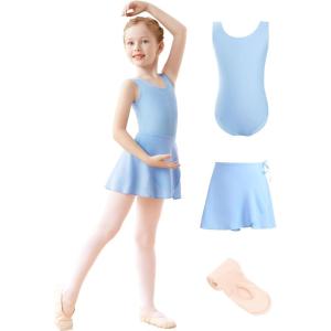 imageDaydance Lined Spandex Girls Dance Leotards with Removable Ballet Skirts Dance Tights 3 in 1 SetBlue Vest Lining Set