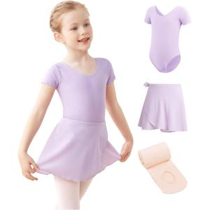 imageDaydance Lined Spandex Girls Dance Leotards with Removable Ballet Skirts Dance Tights 3 in 1 SetLilac Lining Set