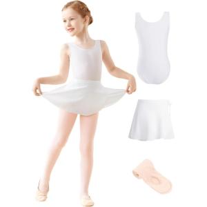 imageDaydance Lined Spandex Girls Dance Leotards with Removable Ballet Skirts Dance Tights 3 in 1 SetWhite Vest Lining Set